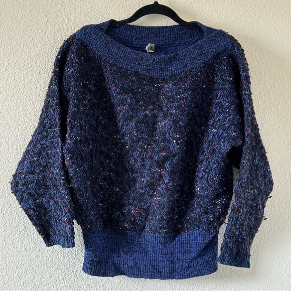 Jaeger VTG Wool Blend Women’s Knit Sweater Fit Small 32”Blue Retro Dolman Sleeve - Picture 1 of 13